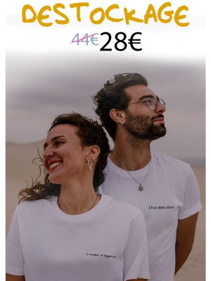 Tee-shirt Blanc MIXTE manches courtes - Texte Brodé & Personnalisé