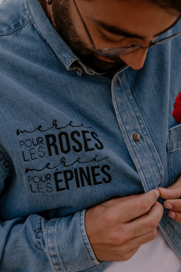 Chemise jeans Merci pour les roses merci pour les épines