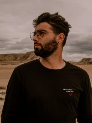 Tee-shirt Noir Homme manches longues - Texte Brodé & Personnalisé