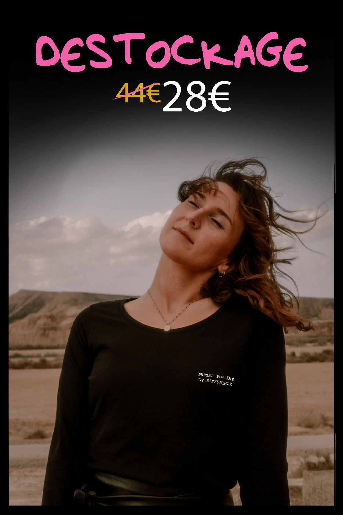Tee-shirt Noir Femme manches longues - Texte Brodé & Personnalisé