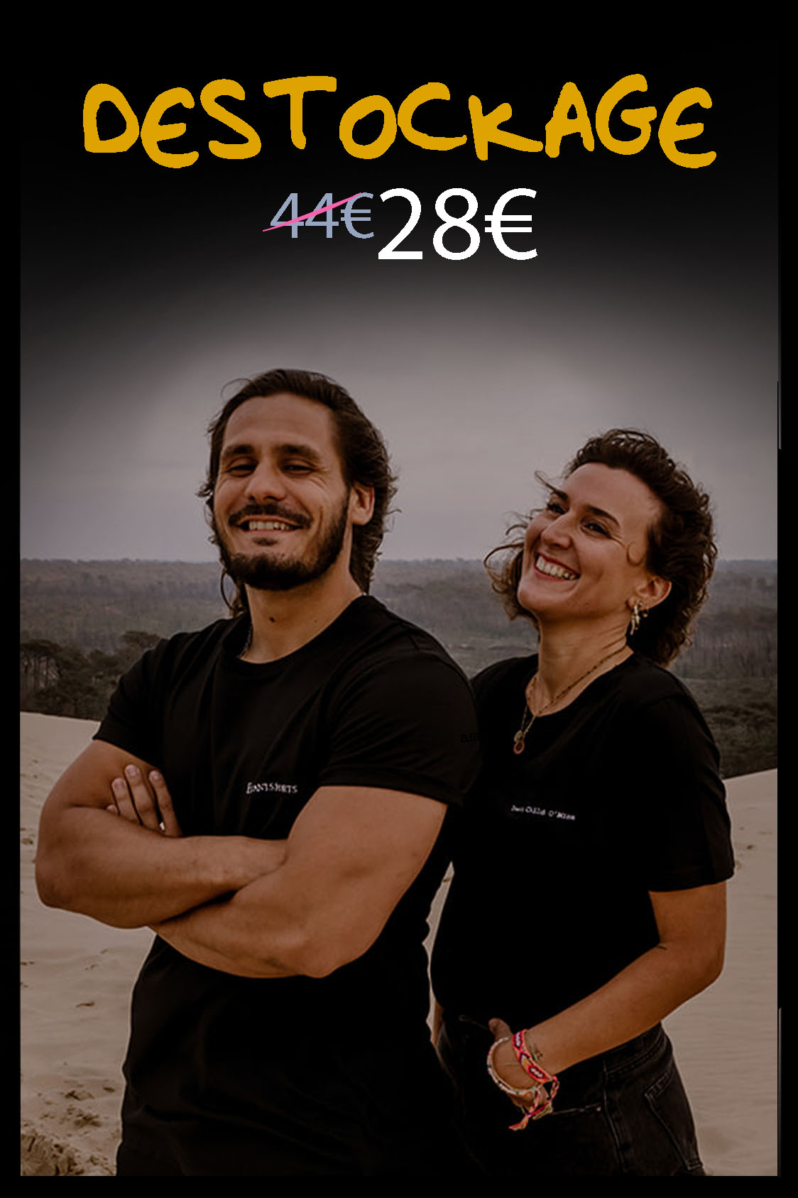 Tee-shirt Noir MIXTE manches courtes - Texte Brodé & Personnalisé